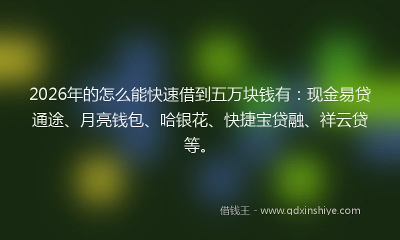 2026年的怎么能快速借到五万块钱有:现金易贷通途、月亮钱包、哈银花、快捷宝贷融、祥云贷等。