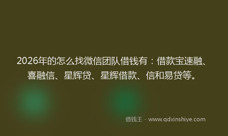 2026年的怎么找微信团队借钱有:借款宝速融、喜融信、星辉贷、星辉借款、信和易贷等。