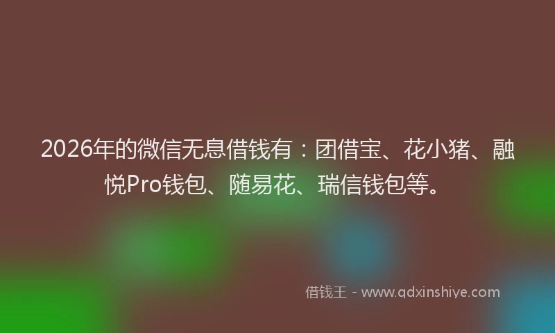 2026年的微信无息借钱有：团借宝、花小猪、融悦Pro钱包、随易花、瑞信钱包等。