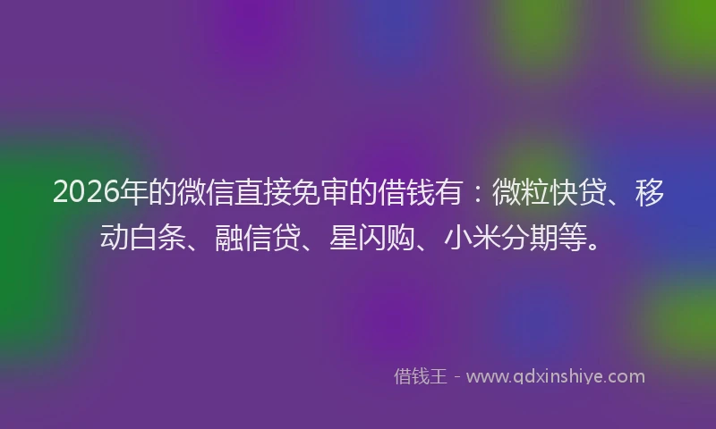 2026年的微信直接免审的借钱有：微粒快贷、移动白条、融信贷、星闪购、小米分期等。