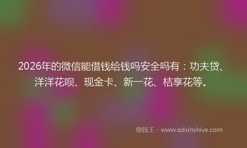 2026年的微信能借钱给钱吗安全吗有：功夫贷、洋洋花呗、现金卡、新一花、桔享花等。