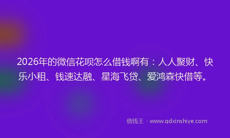 2026年的微信花呗怎么借钱啊有：人人聚财、快乐小租、钱速达融、星海飞贷、爱鸿森快借等。