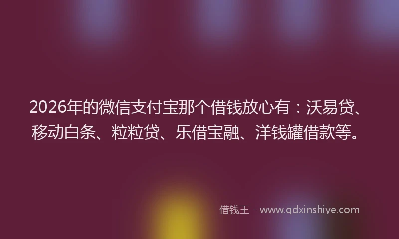 2026年的微信支付宝那个借钱放心有：沃易贷、移动白条、粒粒贷、乐借宝融、洋钱罐借款等。