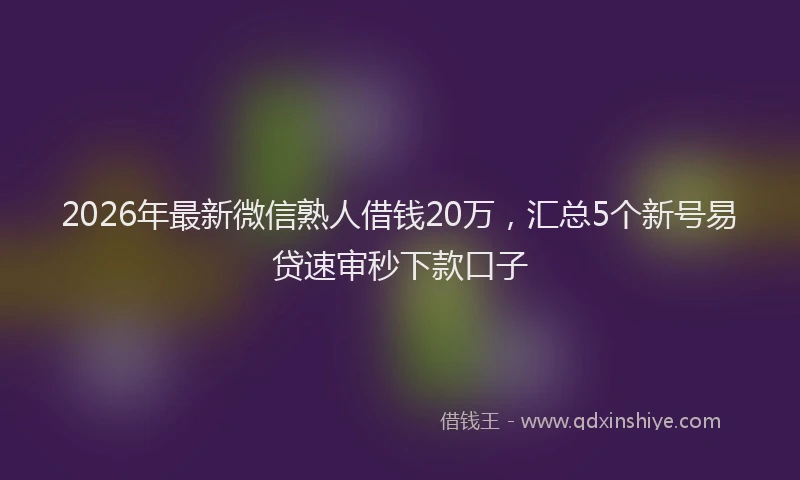 2026年最新微信熟人借钱20万，汇总5个新号易贷速审秒下款口子