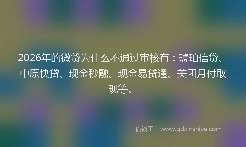 2026年的微贷为什么不通过审核有：琥珀信贷、中原快贷、现金秒融、现金易贷通、美团月付取现等。