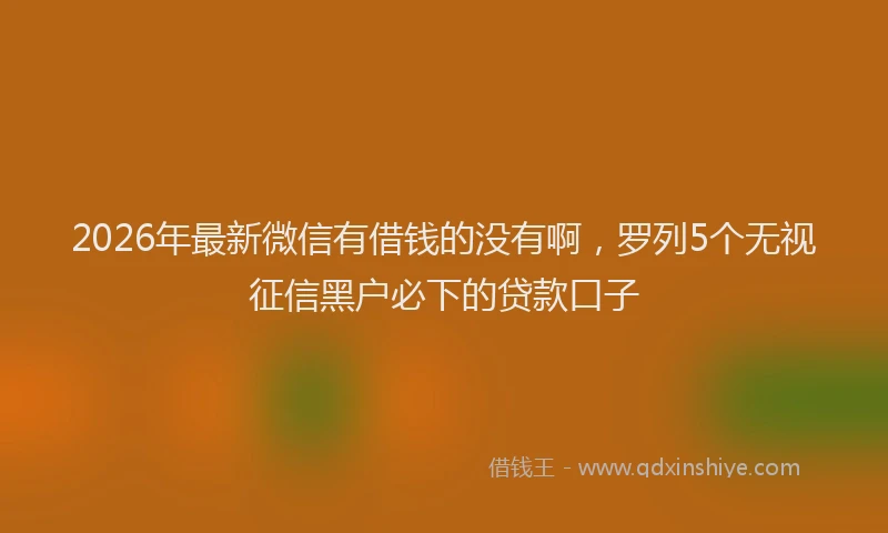 2026年最新微信有借钱的没有啊，罗列5个无视征信黑户必下的贷款口子