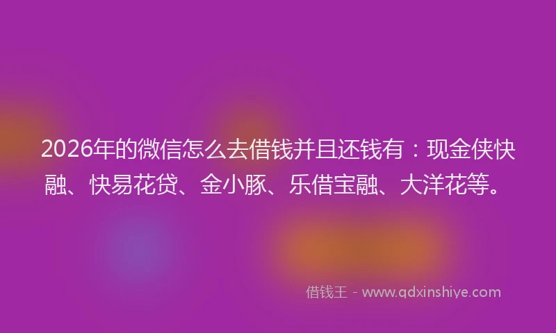 2026年的微信怎么去借钱并且还钱有：现金侠快融、快易花贷、金小豚、乐借宝融、大洋花等。