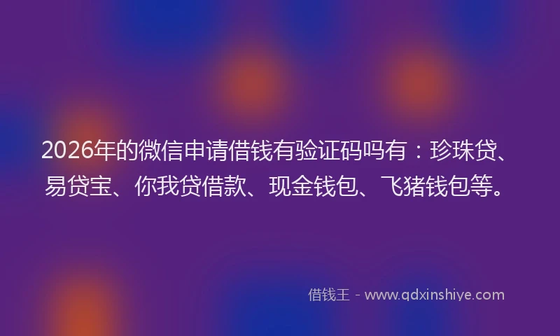 2026年的微信申请借钱有验证码吗有：珍珠贷、易贷宝、你我贷借款、现金钱包、飞猪钱包等。