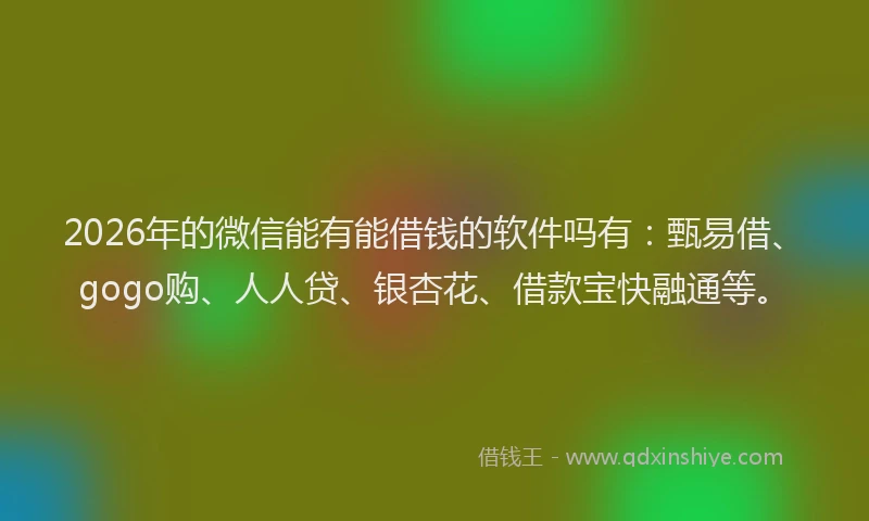 2026年的微信能有能借钱的软件吗有：甄易借、gogo购、人人贷、银杏花、借款宝快融通等。