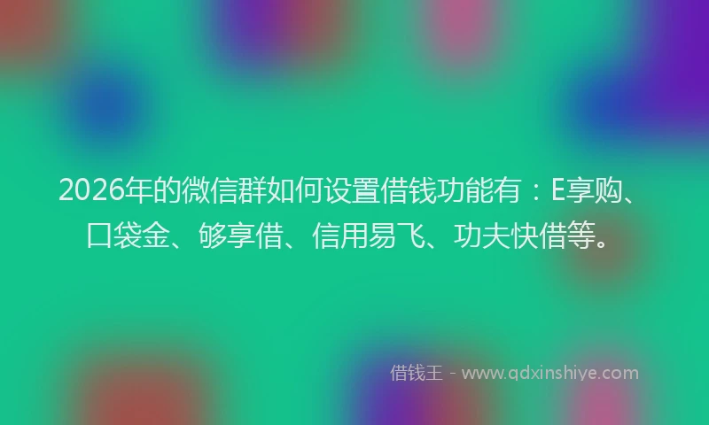 2026年的微信群如何设置借钱功能有：E享购、口袋金、够享借、信用易飞、功夫快借等。
