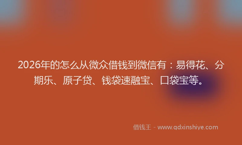 2026年的怎么从微众借钱到微信有：易得花、分期乐、原子贷、钱袋速融宝、口袋宝等。