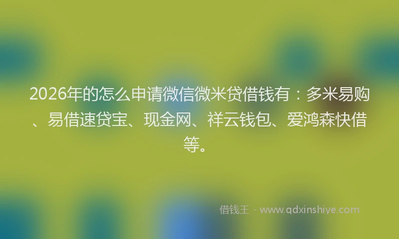 2026年的怎么申请微信微米贷借钱有:多米易购、易借速贷宝、现金网、祥云钱包、爱鸿森快借等。