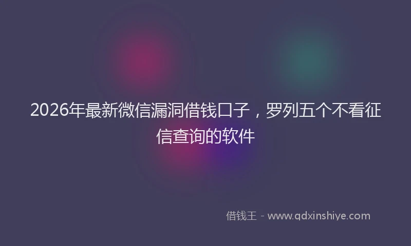 2026年最新微信漏洞借钱口子，罗列五个不看征信查询的软件