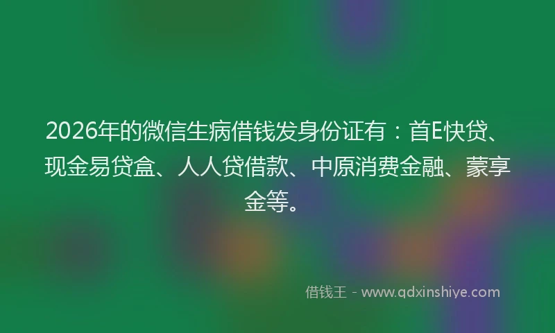 2026年的微信生病借钱发身份证有：首E快贷、现金易贷盒、人人贷借款、中原消费金融、蒙享金等。