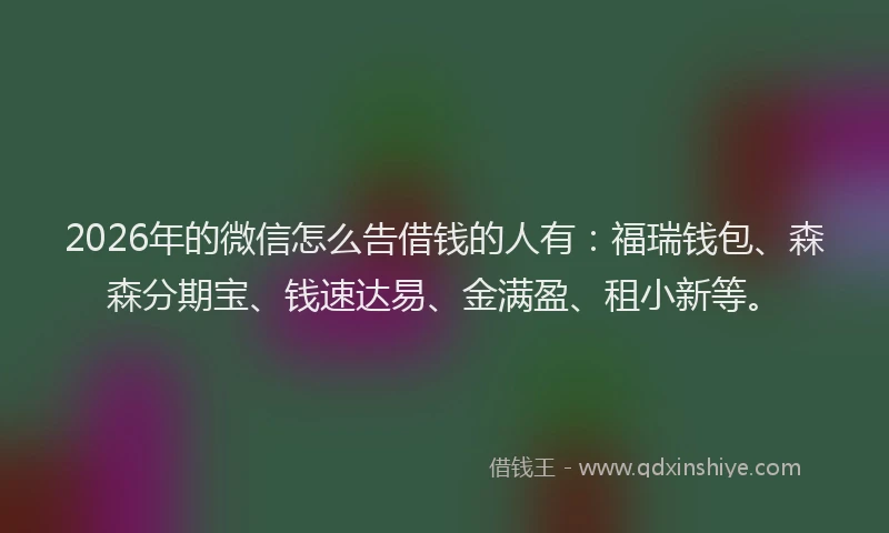 2026年的微信怎么告借钱的人有：福瑞钱包、森森分期宝、钱速达易、金满盈、租小新等。