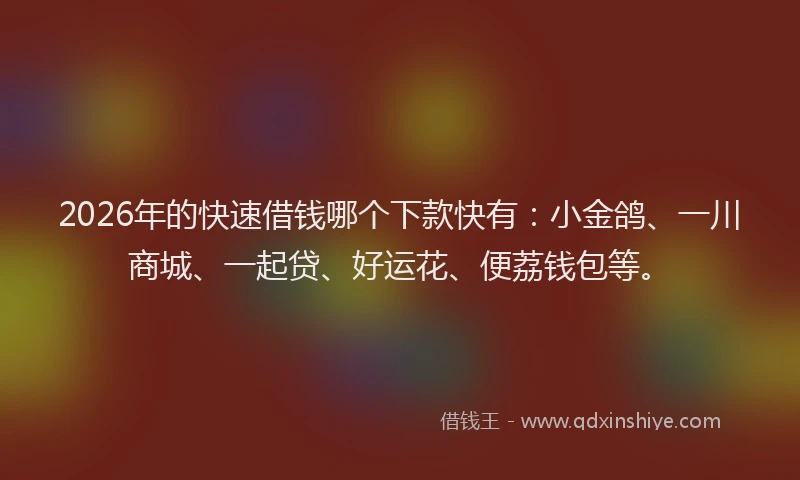2026年的快速借钱哪个下款快有：小金鸽、一川商城、一起贷、好运花、便荔钱包等。
