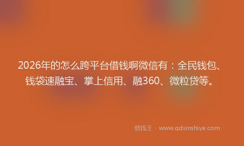 2026年的怎么跨平台借钱啊微信有:全民钱包、钱袋速融宝、掌上信用、融360、微粒贷等。