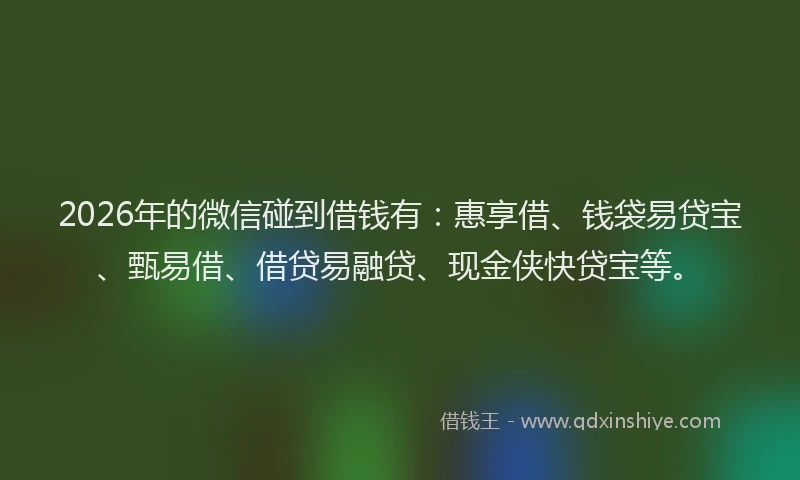 2026年的微信碰到借钱有：惠享借、钱袋易贷宝、甄易借、借贷易融贷、现金侠快贷宝等。