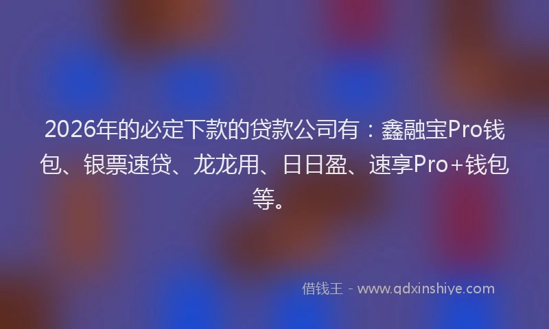 2026年的必定下款的贷款公司有：鑫融宝Pro钱包、银票速贷、龙龙用、日日盈、速享Pro+钱包等。