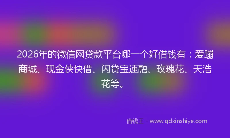 2026年的微信网贷款平台哪一个好借钱有：爱蹦商城、现金侠快借、闪贷宝速融、玫瑰花、天浩花等。
