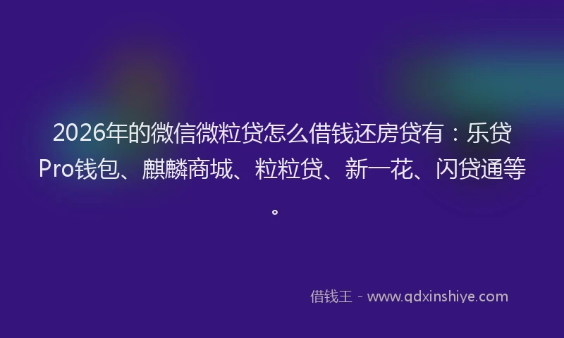 2026年的微信微粒贷怎么借钱还房贷有：乐贷Pro钱包、麒麟商城、粒粒贷、新一花、闪贷通等。