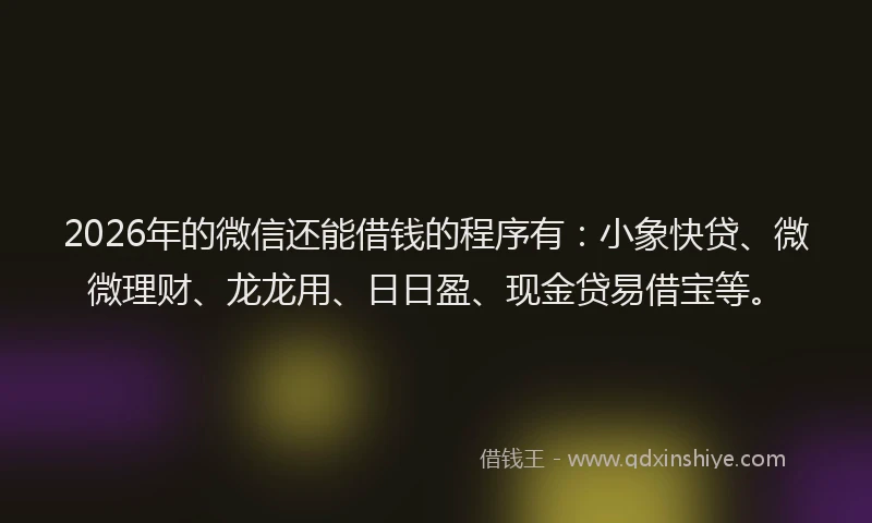 2026年的微信还能借钱的程序有：小象快贷、微微理财、龙龙用、日日盈、现金贷易借宝等。