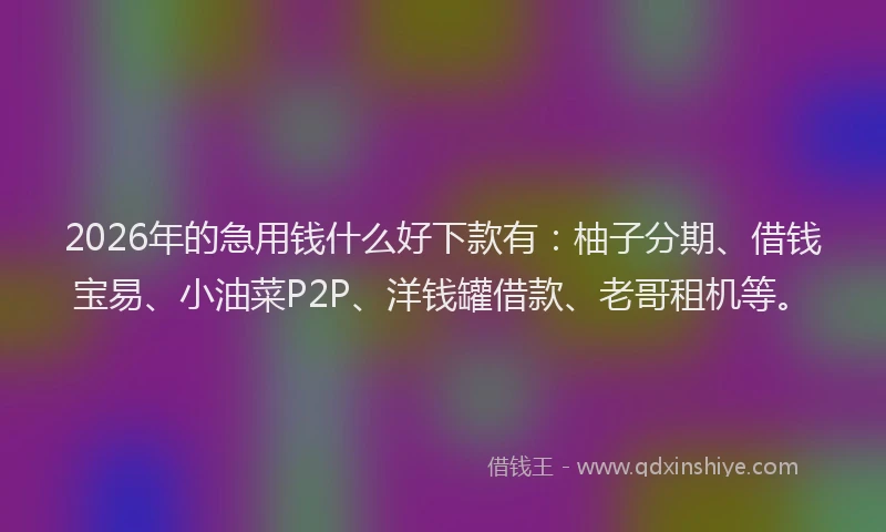 2026年的急用钱什么好下款有：柚子分期、借钱宝易、小油菜P2P、洋钱罐借款、老哥租机等。