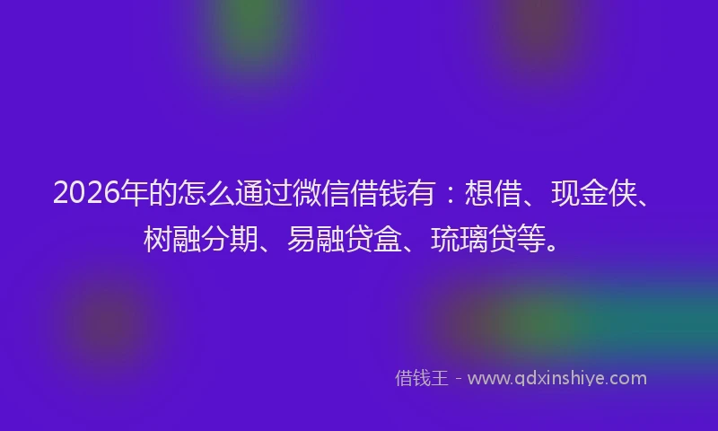 2026年的怎么通过微信借钱有:想借、现金侠、树融分期、易融贷盒、琉璃贷等。