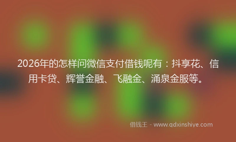 2026年的怎样问微信支付借钱呢有:抖享花、信用卡贷、辉誉金融、飞融金、涌泉金服等。