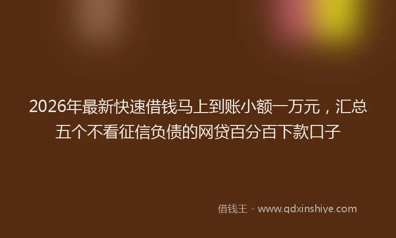 2026年最新快速借钱马上到账小额一万元，汇总五个不看征信负债的网贷百分百下款口子