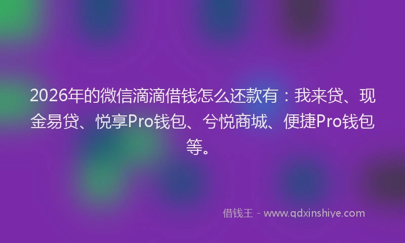 2026年的微信滴滴借钱怎么还款有：我来贷、现金易贷、悦享Pro钱包、兮悦商城、便捷Pro钱包等。