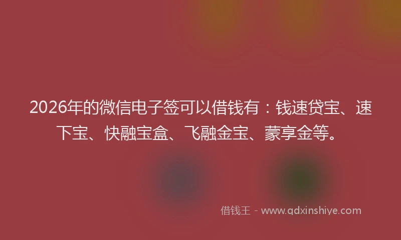 2026年的微信电子签可以借钱有：钱速贷宝、速下宝、快融宝盒、飞融金宝、蒙享金等。