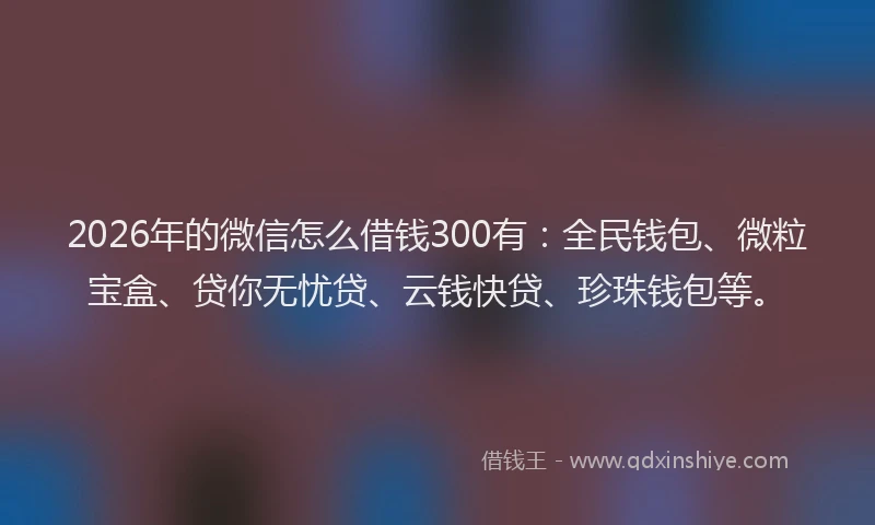 2026年的微信怎么借钱300有：全民钱包、微粒宝盒、贷你无忧贷、云钱快贷、珍珠钱包等。