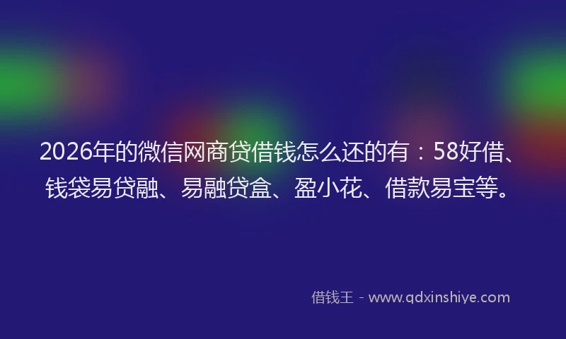 2026年的微信网商贷借钱怎么还的有：58好借、钱袋易贷融、易融贷盒、盈小花、借款易宝等。