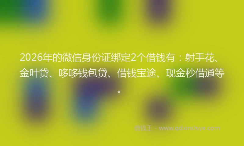 2026年的微信身份证绑定2个借钱有：射手花、金叶贷、哆哆钱包贷、借钱宝途、现金秒借通等。