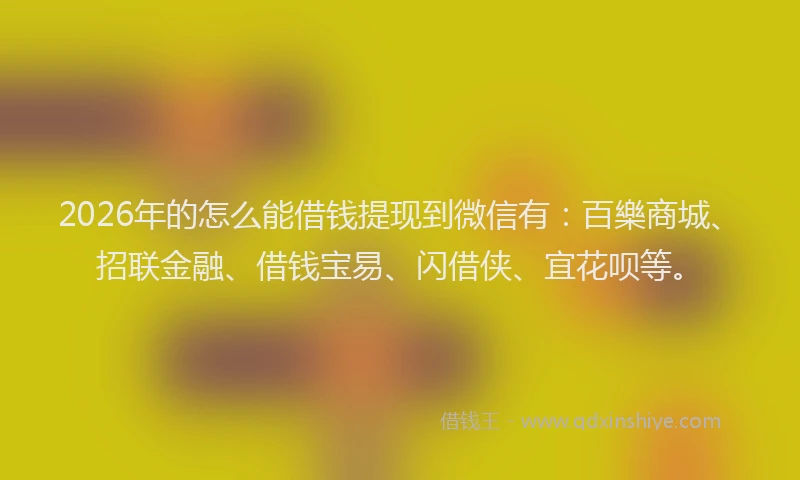 2026年的怎么能借钱提现到微信有：百樂商城、招联金融、借钱宝易、闪借侠、宜花呗等。
