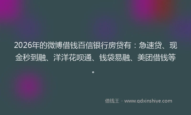 2026年的微博借钱百信银行房贷有：急速贷、现金秒到融、洋洋花呗通、钱袋易融、美团借钱等。