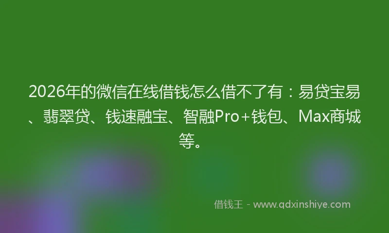 2026年的微信在线借钱怎么借不了有：易贷宝易、翡翠贷、钱速融宝、智融Pro+钱包、Max商城等。