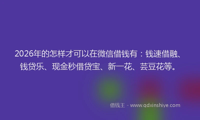 2026年的怎样才可以在微信借钱有：钱速借融、钱贷乐、现金秒借贷宝、新一花、芸豆花等。
