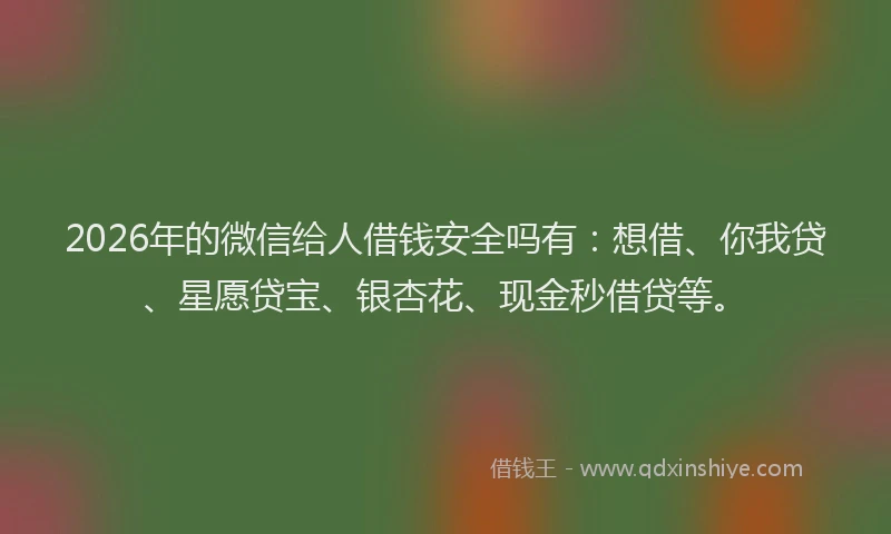 2026年的微信给人借钱安全吗有：想借、你我贷、星愿贷宝、银杏花、现金秒借贷等。