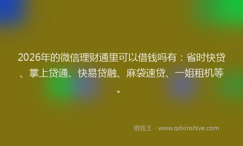 2026年的微信理财通里可以借钱吗有：省时快贷、掌上贷通、快易贷融、麻袋速贷、一姐租机等。