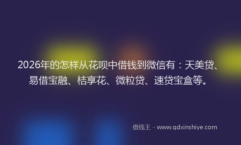 2026年的怎样从花呗中借钱到微信有:天美贷、易借宝融、桔享花、微粒贷、速贷宝盒等。