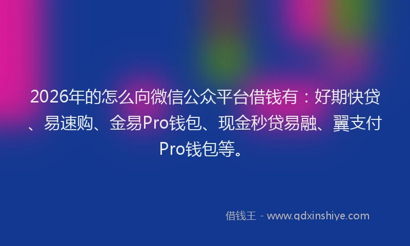 2026年的怎么向微信公众平台借钱有：好期快贷、易速购、金易Pro钱包、现金秒贷易融、翼支付Pro钱包等。