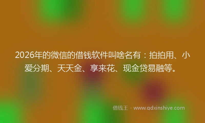 2026年的微信的借钱软件叫啥名有：拍拍用、小爱分期、天天金、享来花、现金贷易融等。