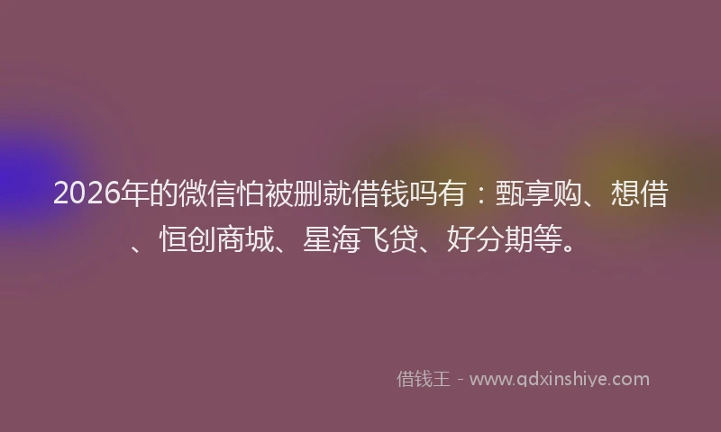 2026年的微信怕被删就借钱吗有：甄享购、想借、恒创商城、星海飞贷、好分期等。
