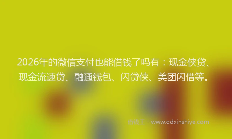 2026年的微信支付也能借钱了吗有：现金侠贷、现金流速贷、融通钱包、闪贷侠、美团闪借等。
