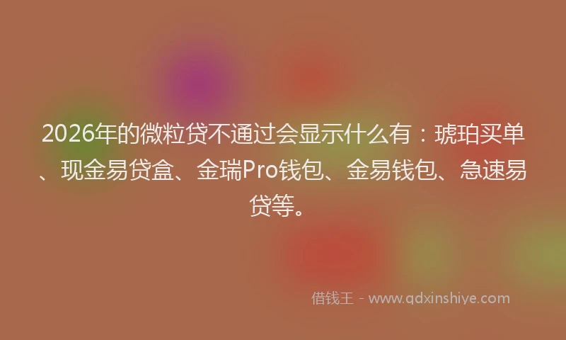 2026年的微粒贷不通过会显示什么有：琥珀买单、现金易贷盒、金瑞Pro钱包、金易钱包、急速易贷等。