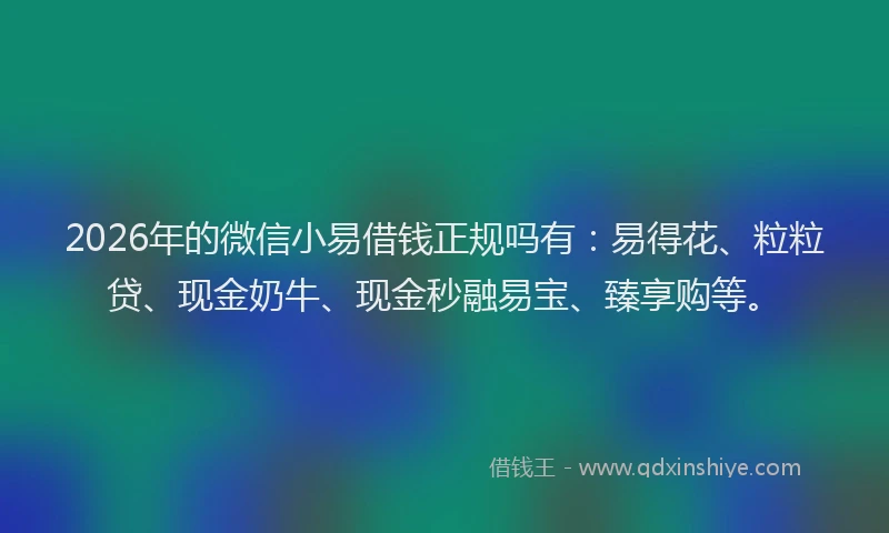 2026年的微信小易借钱正规吗有：易得花、粒粒贷、现金奶牛、现金秒融易宝、臻享购等。