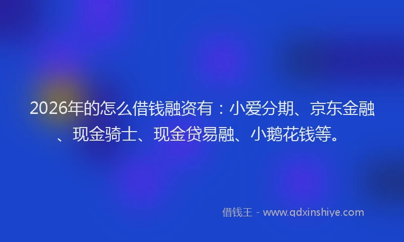 2026年的怎么借钱融资有：小爱分期、京东金融、现金骑士、现金贷易融、小鹅花钱等。