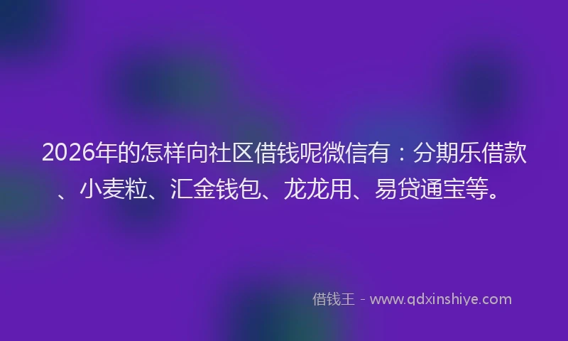 2026年的怎样向社区借钱呢微信有：分期乐借款、小麦粒、汇金钱包、龙龙用、易贷通宝等。